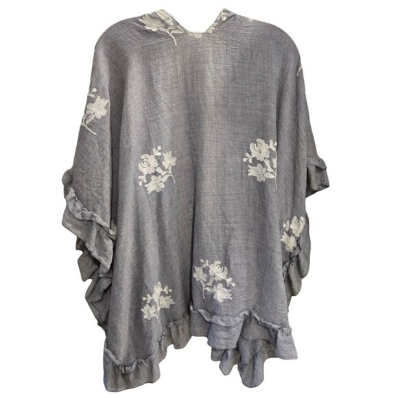 Janice Apparel Embroidered Open Front Kimono One Size Beach Coverup Visccose - Picture 2 of 8